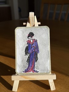 ACEO Original, Abstract Portrait lady kimono watercolor painting-ilonggaartist