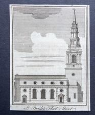 Antique 1770 print - St Bride's Church - Fleet Street - London