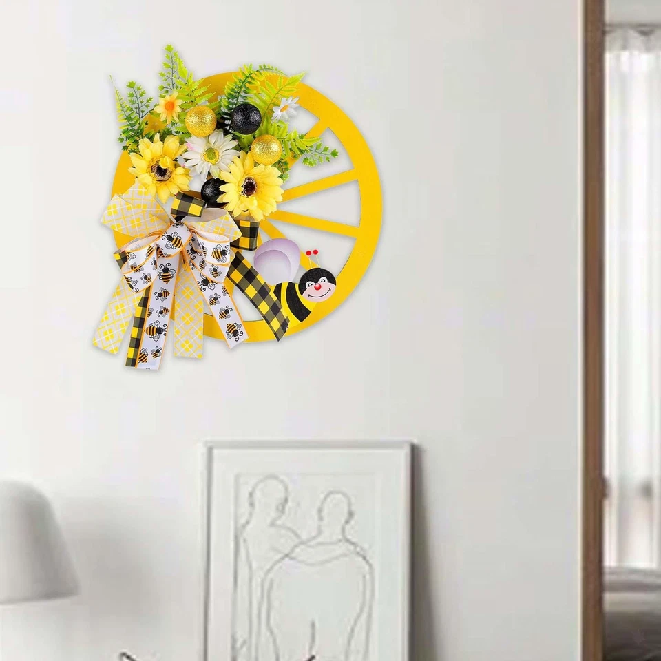 Artificial Flowers Sign Bee Bowknot Thanksgiving Sunflower Wreath Front Door - Image 3 of 4
