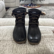 Sperry Saltwater Black Quilted Duck Boots Teen Size 4 Waterproof Shoe STS94063