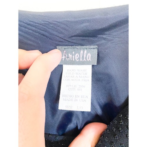 Vintage Aniella schwarz Perlen Abschlussball Maxikleid quadratischer Ausschnitt Damen große Fee Y2K - Bild 6 von 7