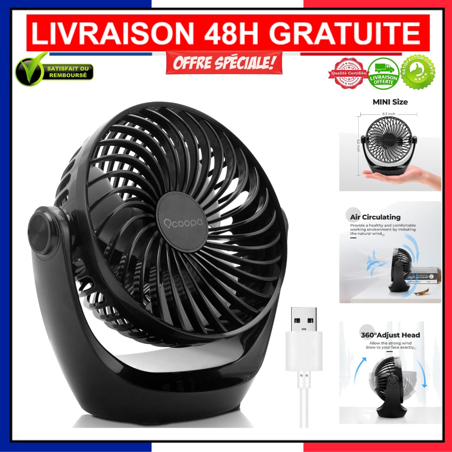 Mini ventilateur pliable OCOOPA pour soulager la chaleur sans bruit en été