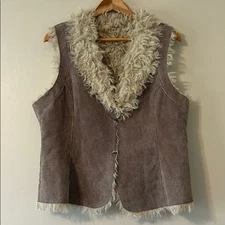Leather Vest Faux Sherpa Lining Size Large Boho Festival Gorpcore