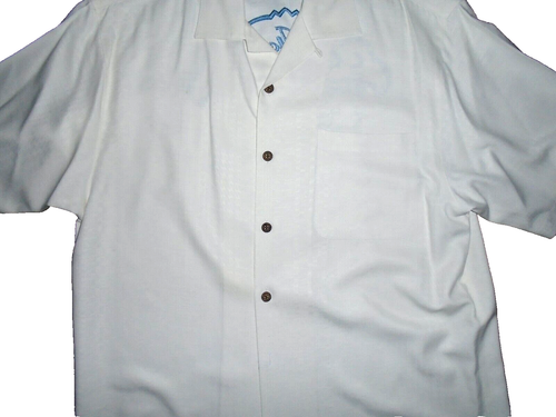 Tommy Bahama Men’s M 100% Silk S/S Shirt With Bogey & Last Call On Back Ivory - Picture 5 of 5