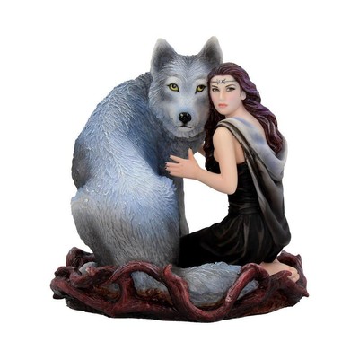 Soul Bond von Anne Stokes handbemalte Wolf und Frau Resin Figur