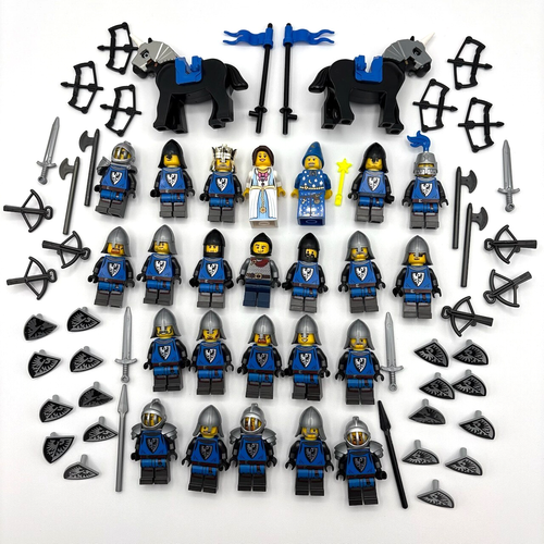 Huge Lego Black Falcon Knights minifig lot weapons shields castle horses Kingdom