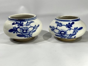Antique Yuan Dynasty or Later Chinese Blue and White Bowl Pair Set of 2