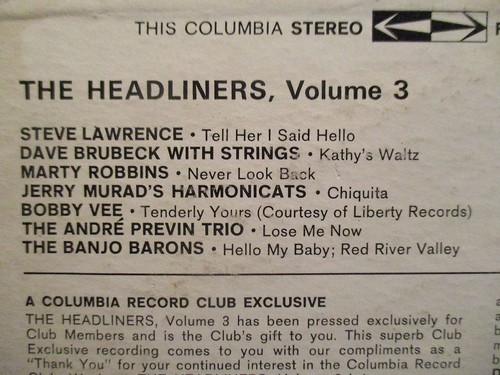 33 RPM LP Record The Headliners Volume 3 Limited Edition Columbia G S 11 VG+ - Imagen 2 de 4