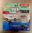 JOHNNY LIGHTNING TRUCK AND TRAILER 1996 DODGE RAM WITH CAR TRAILER WHITE/SILVER