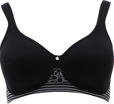 Breezies Floral_Stripe Seamless Wirefree T-Shirt Bra Black 38B NWOT (674)