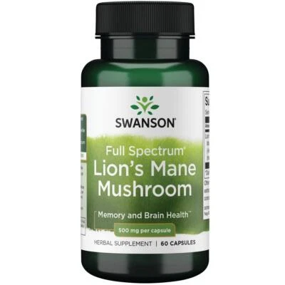 Swanson Full Spectrum Lion's Mane Mushroom 500 mg 60 Capsules, Mental Wellbeing