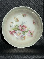 Vintage Serving Bowl Made In Germany Multicolored Flowers Embossed & Scalloped