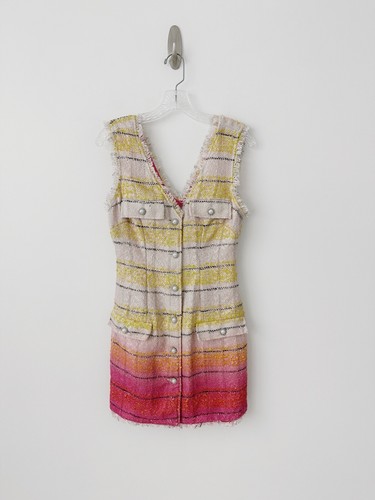 NWT Anthropologie Sleeveless Tweed Mini Dress 6 Yellow Pink Sheath Boucle $178 - Picture 5 of 10