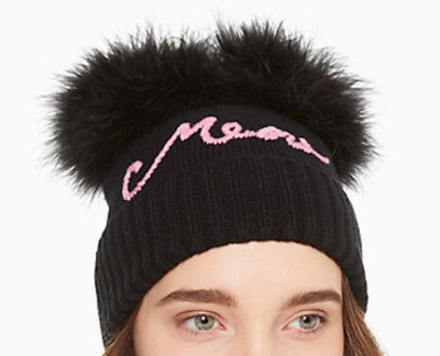 Kate Spade New York Hat Meow Beanie Marabou Pom Poms Black 