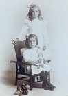 Antique Portrait Photo of Two ID'd Girls with Victorian Doll Biddeford Maine