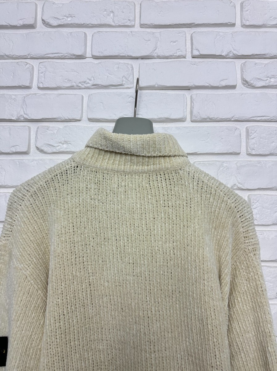 Vintage 90s Stone Island 1998 Chenille Knit Pullover Cream Vintage 90s Stone Island 1998 Chenille Knit Pullover Cream