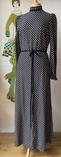 VINTAGE 60s 70s POLKA DOT PIE CRUST EDWARDIAN GOTHIC MAXI DRESS MODERN Sz 12