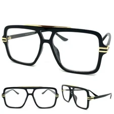 Men Classic Retro Hip Hop Rapper Style Clear Lens EYE GLASSES Black & Gold Frame