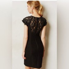 Maeve Anthropologie Nightshade Ruched Little Black Dress Sheath LBD Size 6