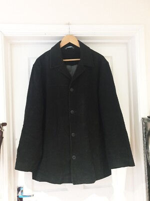 Vintage schwarz weiches Wildleder Look Jacke mittlere Länge mit Taschen Herren Größe Large