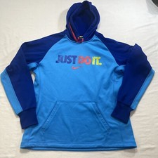 Nike Hoodie Womens Medium Blue Just Do It Therma Fit Pullover Logo Jacket