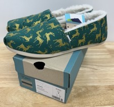 TOMS Green Glitter Reindeer Alpargata Ortholite Faux Fur Lined Slip-On NIB SZ 7