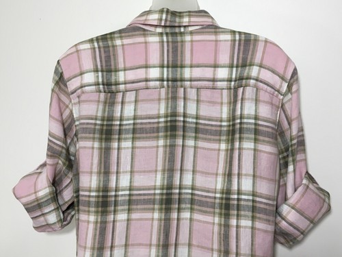 Jones New York Button up Shirt Women's Sz M Linen Collar Plaid Roll Tab Long Sl - Picture 7 of 19