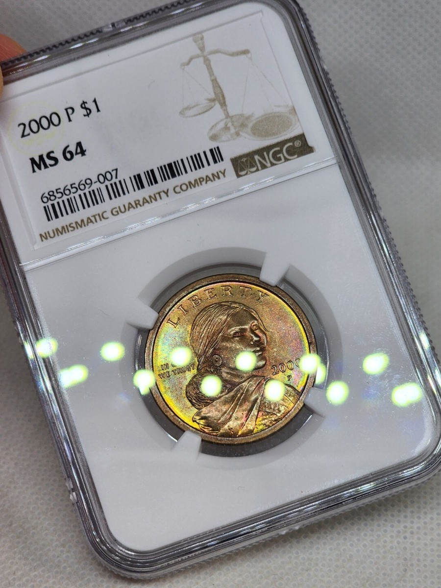 2000 P Sacagawea Dollar NGC MS64 Rainbow Toned Remarkable Color