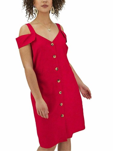 Joe Browns Red Linen Straight Knee Length off the shoulder Dress SIZE 12 NWT - Picture 3 of 5
