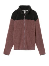 VICTORIAS SECRET PINK FULL ZIP SHERPA JACKET SIZE XS COCOA POWDER  NIP