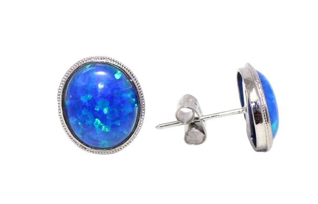 Stud Earrings 925 Sterling Silver Synthetic Opal Stone Handmade Women Gift E969-image