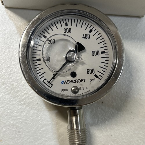 Ashcroft 0-600# 1/4" Bottom Mount Glycerin Filled Pressure Gauge 63-1008-SL-02L - Picture 3 of 7