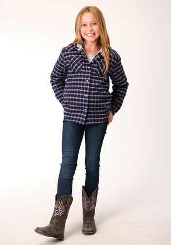 Roper Girls Thermal Lined Flannel Blue 100% Cotton Jacket - Picture 2 of 4