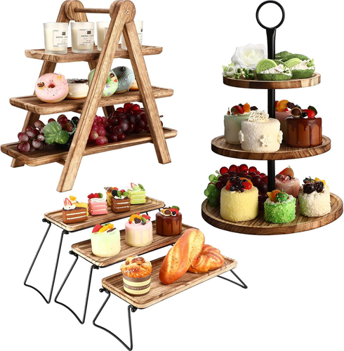 Set of 3 Wood Cupcake Stand 3 Tiered Serving Tray Rustic Wooden Dessert Cake Sta - Picture 12 of 12