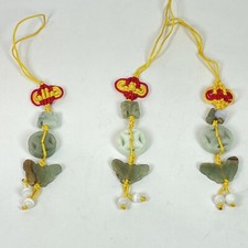 3PC Hand Carved Natural Jade Butterfly Pendant Knotted Cellphone Car Charm Strap