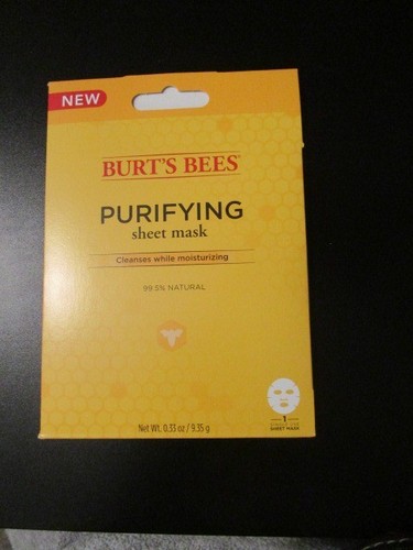 NIP Pkg of 5 Burt"s Bees Purifying Sheet Mask 99.5% Natural Moisturizing NEW - Picture 2 of 2