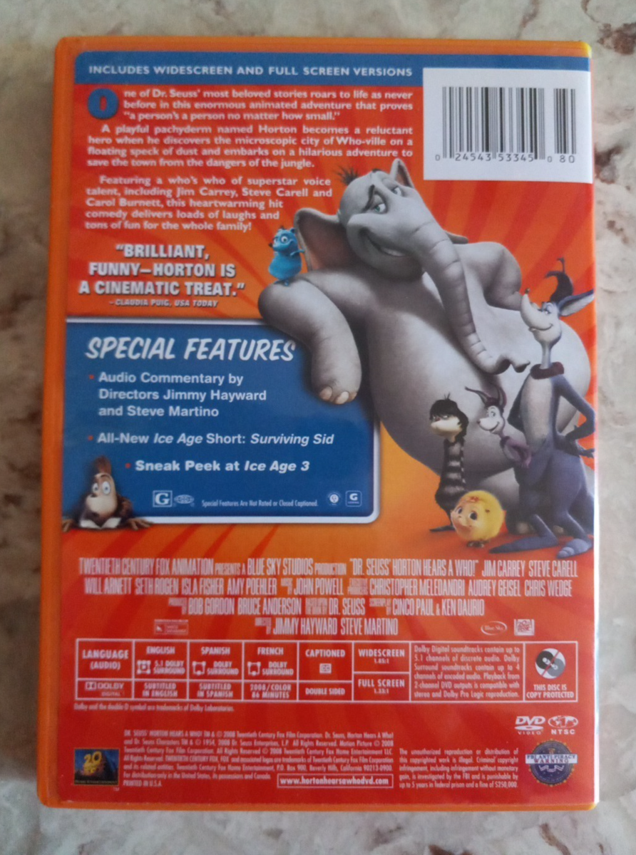 Dr. Seuss' Horton Hears A Who DVD 2008 - 20th Century Fox