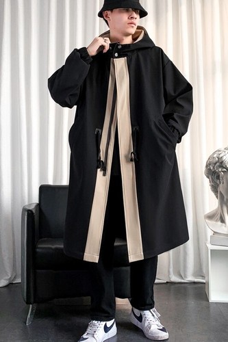 Giacca lunga uomo streetwear hip hop moda giacca a vento cappotto con cappuccio nuova US - Foto 3 di 14