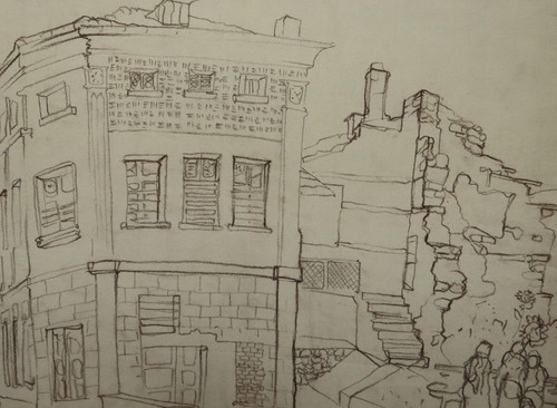 Dibujo pastel original vintage 1986 paisaje urbano firmado - Imagen 7 de 12