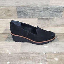 Vionic Willa Wedge Womens Loafer Sz 9 M Comfort Black Suede Leather Slip-On Shoe