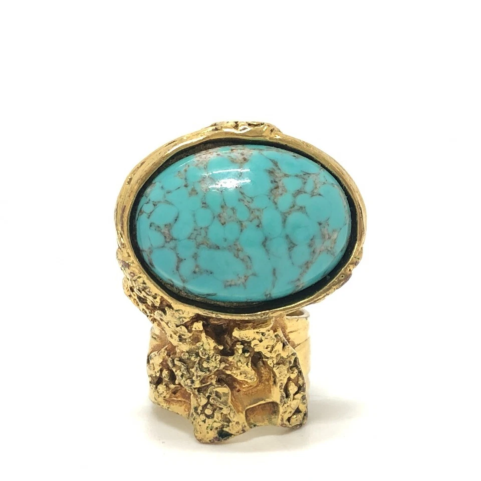 YVES SAINT LAURENT Turquoise Ring Approx size 13 Arty Turquoise Vintage Ring - Image 2 of 4