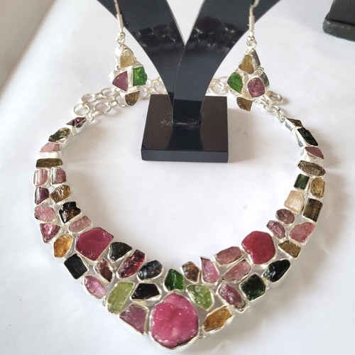 Natural Multi Color Tourmaline 925 Sterling Silver Handmade Necklace For Girls - Picture 8 of 10