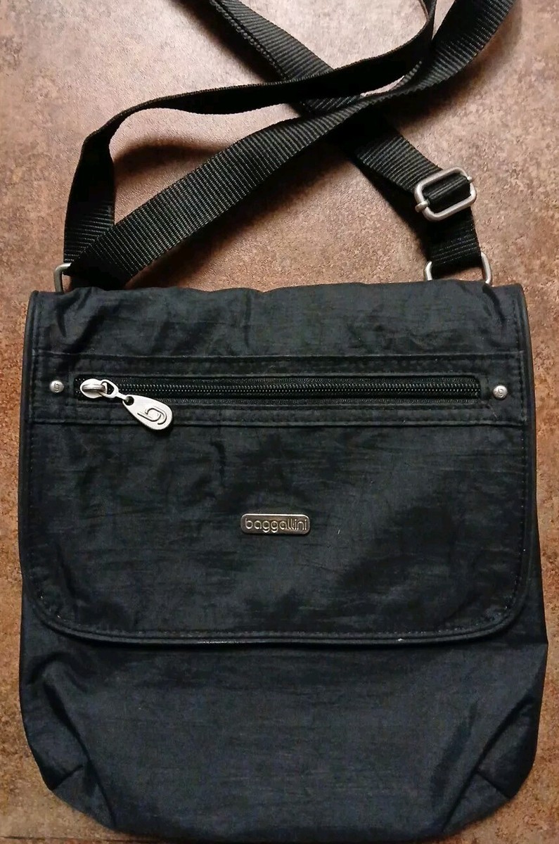 Baggallini-Black Nylon Multi Pocket Crossbody Shoulder Bag 