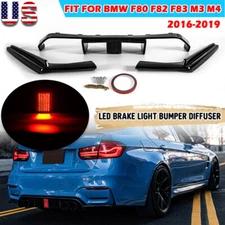 Glossy Black Rear Bumper Diffuser Lip W/ Light For BMW M3 F80 F82 M4 2015-2020