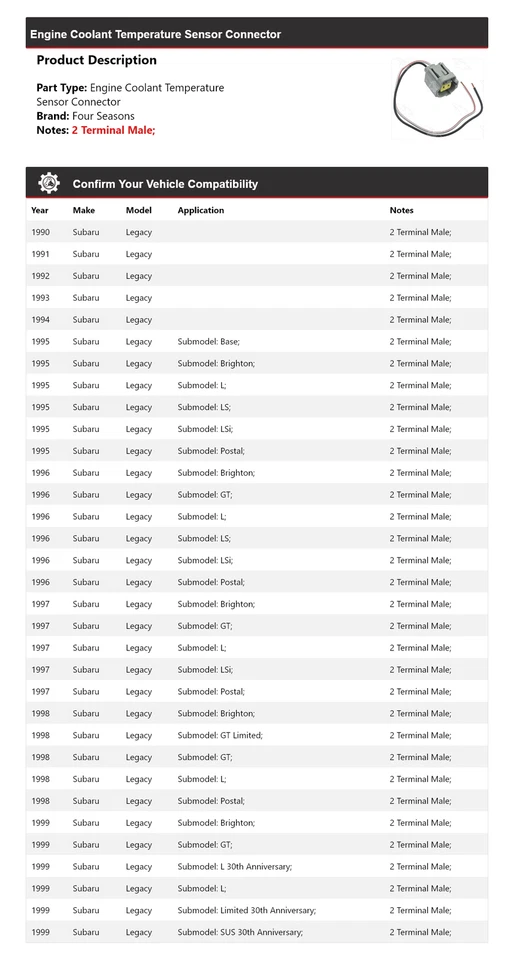 Conector sensor temperatura refrigerante motor Subaru Legacy 1990-99 4 estaciones Foto 2 de 4