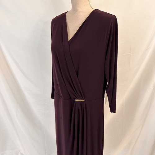 Calvin Klein Maroon Jersey Knit Dress size 14 Faux Wrap Sheath NEW - Picture 3 of 5