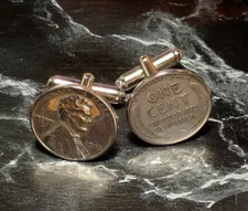 1943 Steel Penny CUFF LINKS cufflinks set Steelies US One Cent Zince-plated