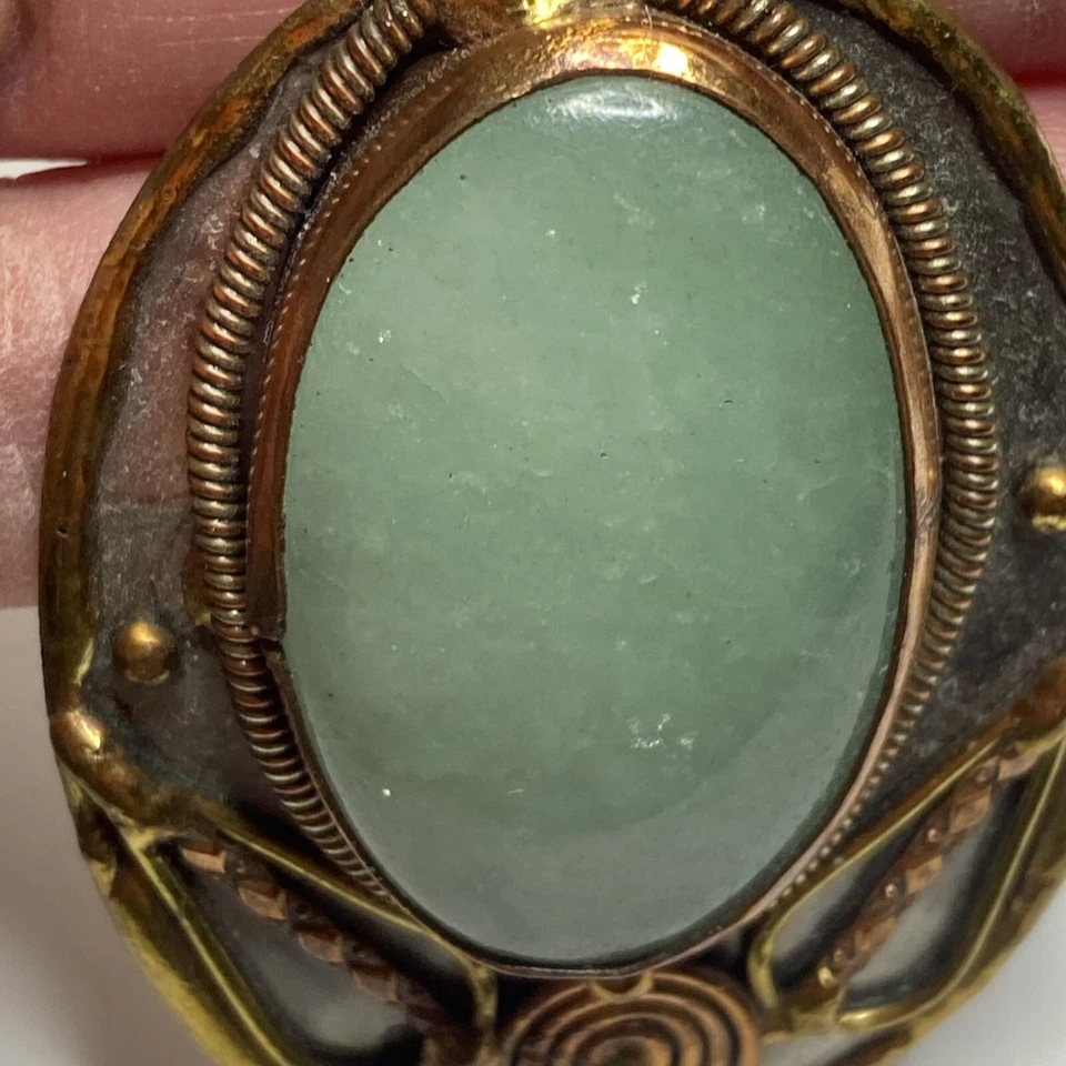 "Plata Cobre Latón Artesanal Brazalete Collar Pendientes Grande Piedra Jade 30""" Foto 2 de 4