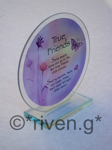TRUE FRIENDS Polished Glass Plaque Gift@PURPLE Butterfly@FRIENDSHIP keepsake set - Picture 8 of 12