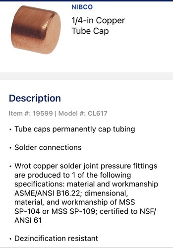 Fourteen (14) 1/4” Copper Tube Caps Sweat/Solder - Picture 2 of 6